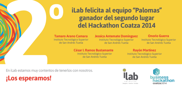 hubilab's tweet photo. Ganadores del 2do lugar de @hackcoatza ¡Muchas felicidades!  #YoSoyiLab #1erGeneracióniLab http://t.co/4T0uXFtJe5 http://t.co/UTRbuOgl3e