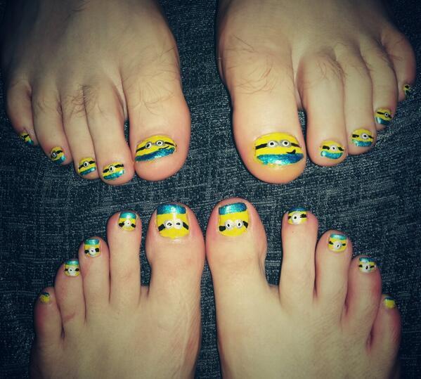 Danielle161212's tweet photo. Mine and @gingerwoods79 sexy toes. Good sport letting me do it. #minions #despicableme #truelove #perfectmatch http://t.co/7rdm0pIwh1