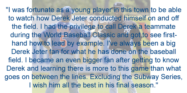 The Captain, David Wright on Derek Jeter announcing his retirement after the 2014 season. #Mets