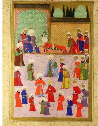 Kanuni Sultan Süleyman oğlu Şehzade Mustafa'nın tabutunun başında ağlıyor...