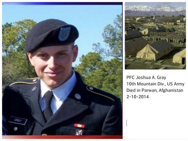 Famegiver24's tweet image. Please help me honor PFC Joshua A. Gray, who died in Afghanistan's Parwan province 2 days ago. Rest in Peace, Soldier