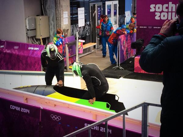 TeamCanada's tweet photo. A Canadian favourite, the Jamaican bobsleigh team at the #Olympics. #CoolRunnings #WeAreWinter http://t.co/d0nlARd4Iz