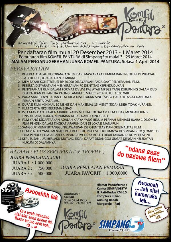 RT @darasimpangtv: kompetisi film pendek <a href="/Simpang5tvpati/">simpang5tv</a> berhadiah JUTAAN rupiah !! ayo nggawe film saiki ...