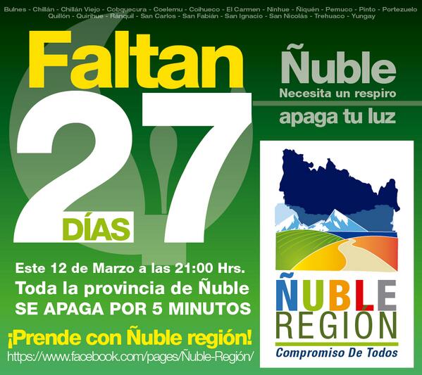 RegiondeNuble's tweet photo. Faltan 27 días RT @frank_sauerbaum @GustavoAgz @munininhue @ladiscusioncl @lavozdeyungay @CronicaChillan http://t.co/GdrtGtLq7o