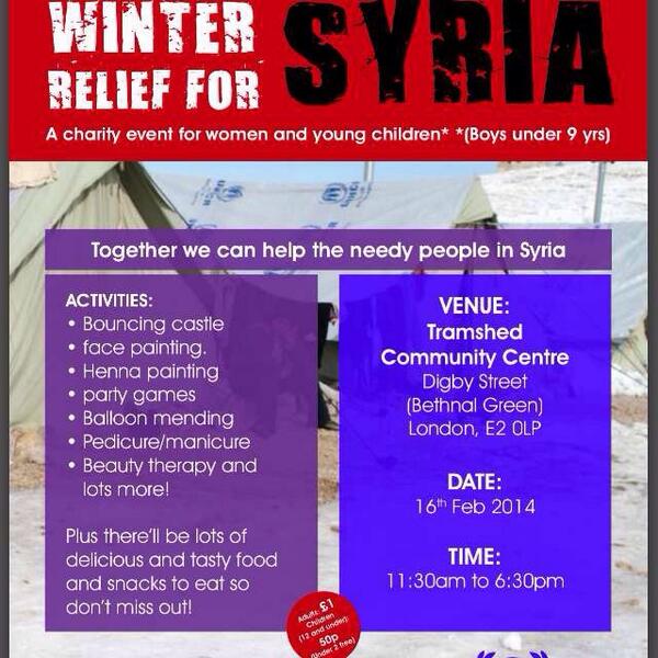 Winter relief 4 #Syria FOR WOMEN &amp; CHILDREN ONLY 16th Feb 2014. Everything goes to #Syria. RT Pass it on Jazaka Allah
