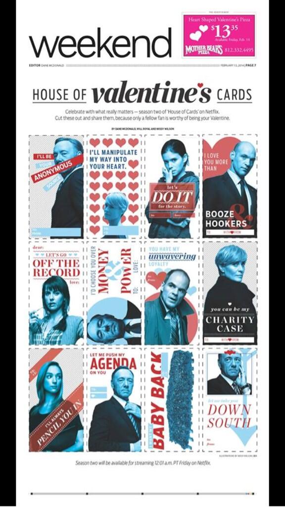snd_iu's tweet photo. Have you picked out your Valentines out yet? No? @missywilson28 and @ids_weekend have you covered #HouseOfCards http://t.co/0Gm2u1VBaG