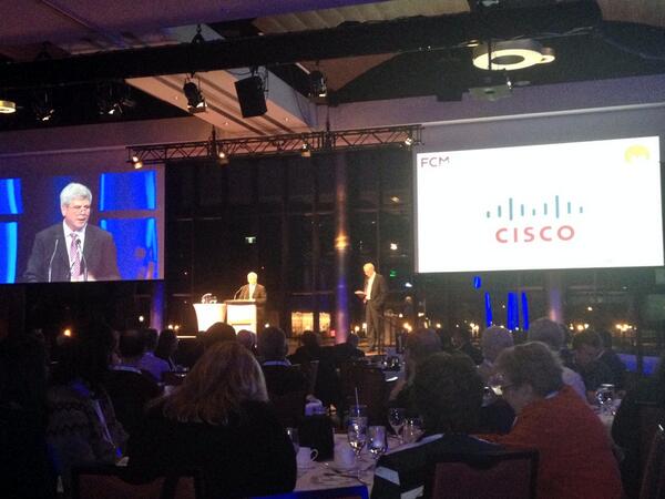 DrRickH's tweet photo. Ron Gordon @CiscoCanada welcomes @FCM_online gala dinner. #sustainability at intersection of IT and cities #2014SCC http://t.co/WxiTc9tMNg