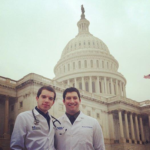 MLubranoMD's tweet photo. Med students Jorge Finke &amp; Mike Lubrano weathered DC storm to urge Rep @nikiinthehouse to #saveGME #AMAsnowday http://t.co/Qx6TP3dFM5