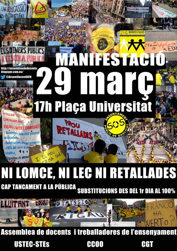 AssemDocentBCN's tweet photo. L'Assemblea de Docents (@AssemDocentBCN) convoca una setmana de lluita (22 - 29 de març) i una  manifestació el #29M http://t.co/LJFfiDpJZI