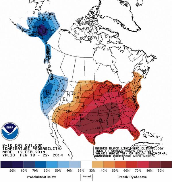 EricSnitilWx's tweet image. For your viewing pleasure...the 6-10 day extended temperature outlook. #patternshift