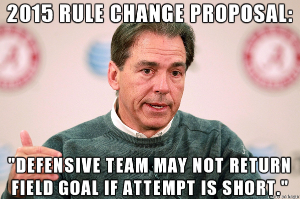 AUFAMILY's tweet photo. LOL #KickSix WDE RT @RedditCFB Nick Saban wants another rule change in 2014 http://t.co/SfvvLGclAn