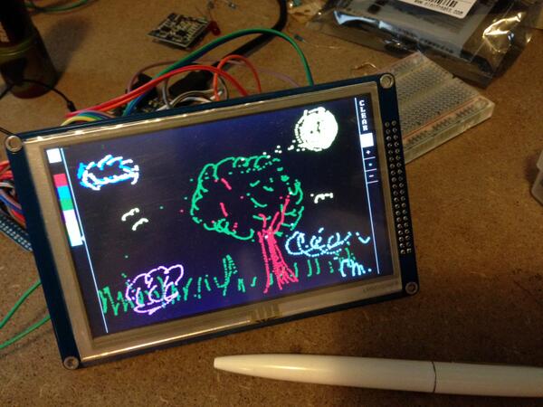 chrismck_twit's tweet image. Look I can draw like a 3 yr old with the help of an #ArduinoDue, 5 inch TFT LCD & Henning Karlsen's QuickPaint code.
