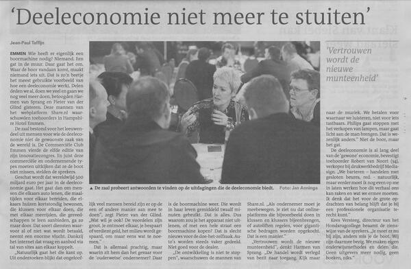 'Deeleconomie niet meer te stuiten', kopt Dagblad van het Noorden. Onze dank aan de open mind van de 120 ondernemers!