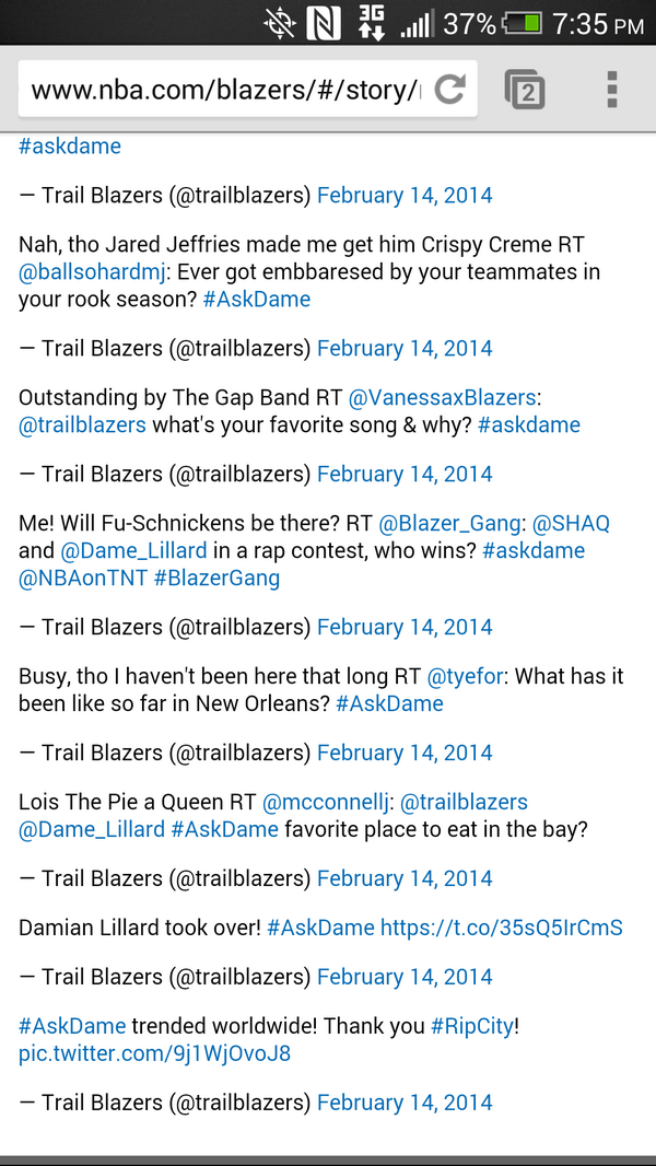 Blazer_Gang's tweet photo. Here's a screen shot of the #AskDame questions he answered. #BlazerGang is in the middle of the picture. #RipCity http://t.co/txEhMbSh9z