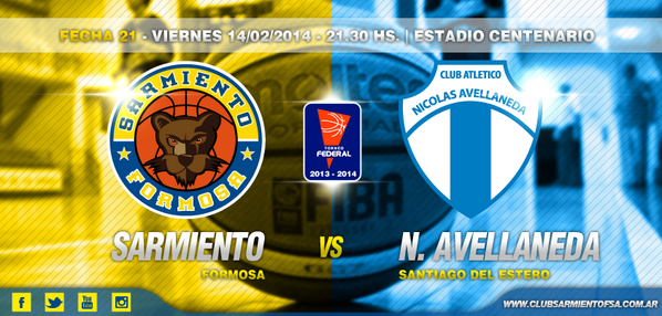 ★★★ SARMIENTO VS N.AVELLANEDA ★★★ 
• Viernes 14 de Febrero, 2014. 
• 21.30hs. 
• Estadio: Centenario.