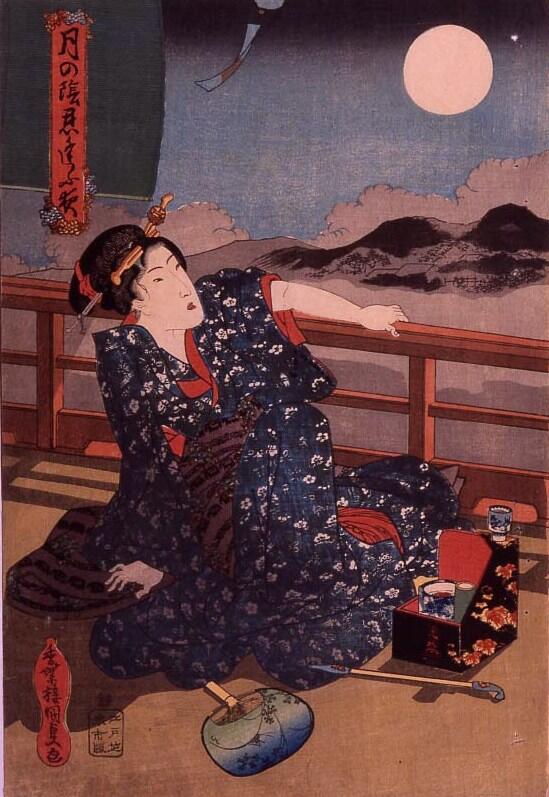 光と影の美】歌川国貞「月の陰忍逢ふ夜 月見る美人」。陰影表現を工夫