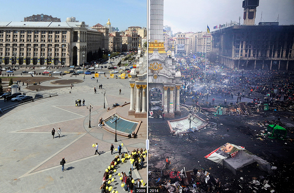 WSJ Wall Street Journal - #Ukraine's Independence Square: then and now http://on.wsj.com/1d9q7IL pic.twitter.com/vzqPKj79Cb