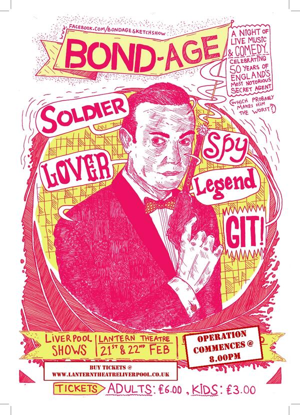 GaryTheLunt's tweet photo. BONDAGE opens this evening at @LTLiv. Come along &amp; laugh at the James Bond related antics. 7:30pm http://t.co/wwpxrYYhCn