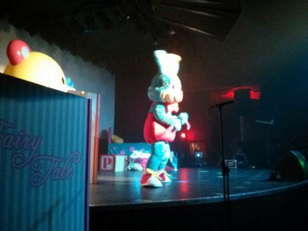 There is a giant Blue Fairy Tale Bunny on stage dancing at #TheShowbox #KyaryPamyuPamyu #Amazing