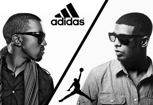 ClearasilSA's tweet photo. Kanye West signed with Adidas &amp; Drake with Nike Jordan! Who will make the better sneakers? Who makes better music? http://t.co/4OBrO18OPr
