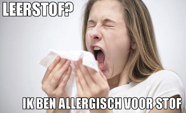 DeschoolBNN's tweet photo. "Leerstof? Ik ben allergisch voor stof." Wat is jóuw favoriete 'ik heb mijn #huiswerk niet af' smoesje? #deschool http://t.co/LOJTBV7kdM