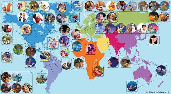 9GAG's tweet photo. AWESOME WORK: 52 Disney Animated Movie Locations Mapped Around the World http://t.co/8UpJJ0FYXN