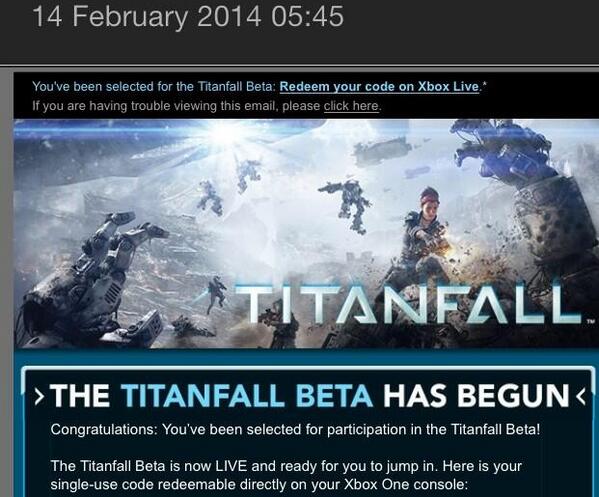 NickkBeam's tweet image. Just recieved a 2nd email. Titanfall Beta code giveaway. Rt or Follow. DMing winner