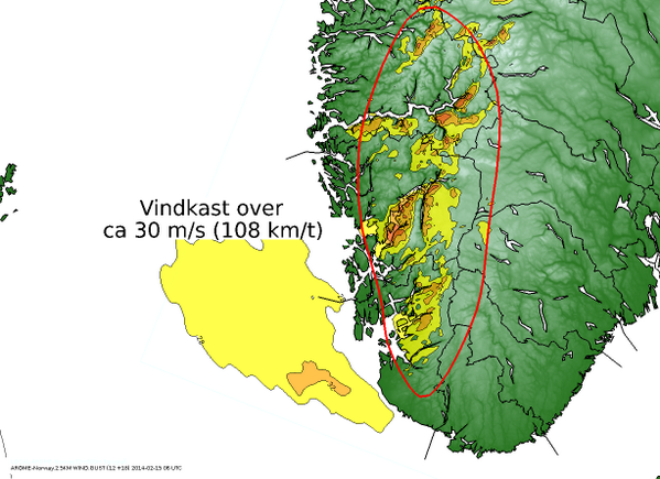 Meteorologene's tweet photo. Lørdag ventes kraftig #vind og #vindkast utsatte steder på #Vestlandet. Kartet viser lørdag kl.7. http://t.co/UJ7sG0dRm9