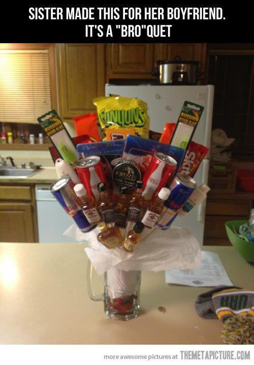#ValentinesDay isn't just for the girls! Men can be treated to a BROQUET - a beer mug filled with alcohol &amp; snacks!