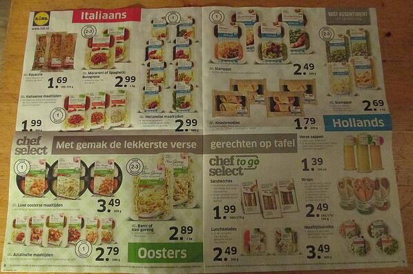 Culinette's tweet photo. De Lidl volgende week. Twee pagina's met uitsluitend kant-en-klaar. #huilt!!! http://t.co/ECuOrFAjjH