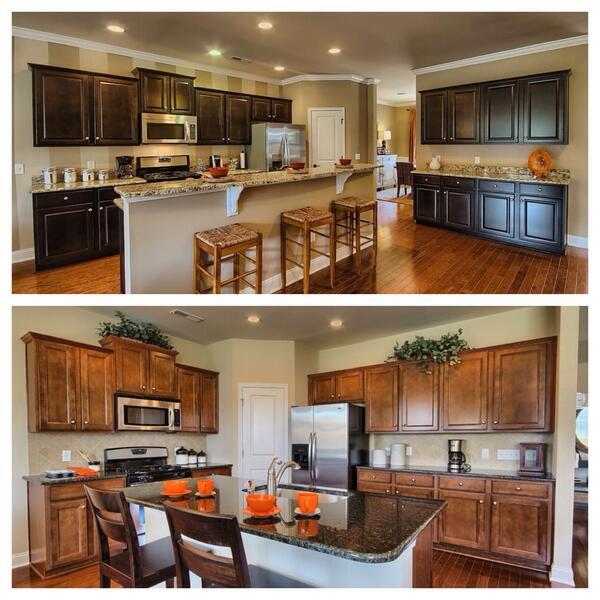 PulteHomes's tweet photo. We're curious....Which Pulte #HomeDesign Do You Like More? #KitchenA (top) -or- #KitchenB (bottom)? Let us know! :) http://t.co/BiSzhijzsE