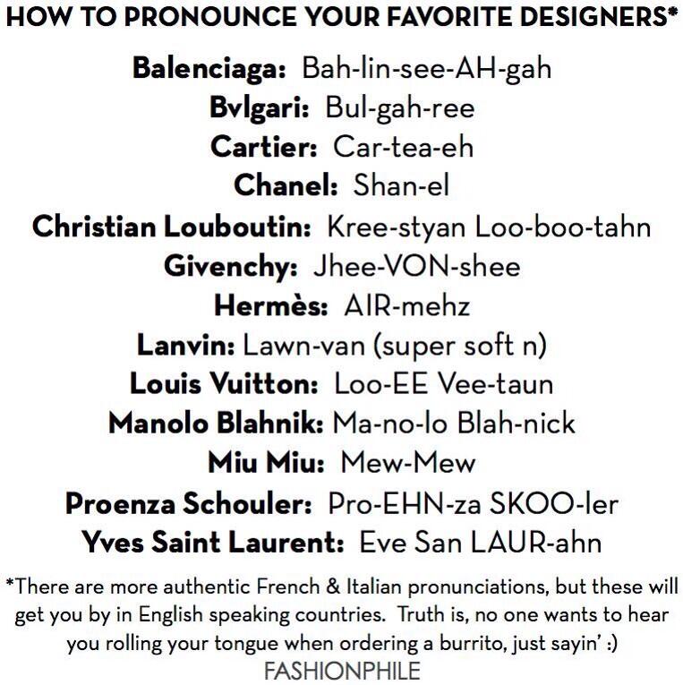 FASHIONPHILE on X: Saying French/Italian names is hard! Study this &  sound like you know what you're talking about ;)  / X