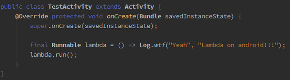 JozefKnazko's tweet image. Experimenting with retrolambda library from @orfjackal. #java6 #lambda #AndroidDev