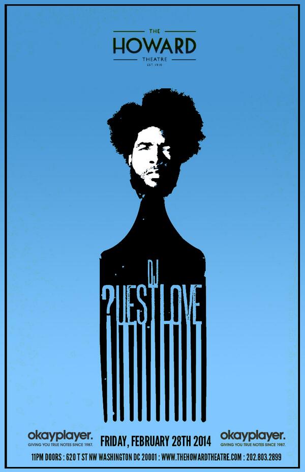 HowardTheatre's tweet image. DJ @questlove returns @HowardTheatre 2/28 at 11 PM! Tix: $17.50 Adv/$22.50 DOS. Click here! tinyurl.com/mxcq5ud