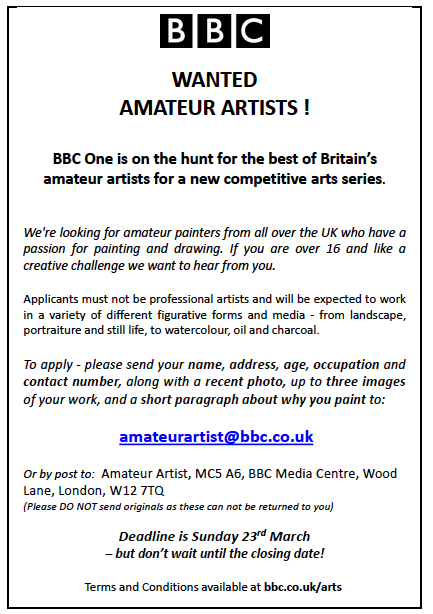 BBC is looking for emerging painters who aren't yet making a living out of their artwork, if this is you look at this