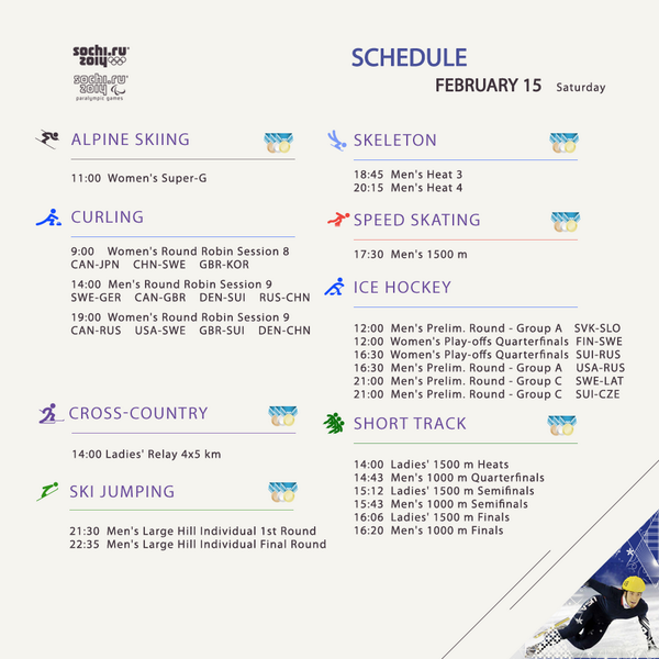Check out the schedule for Day 9 of #sochi2014. 7 sets of medals will be contested today. Don't miss it!