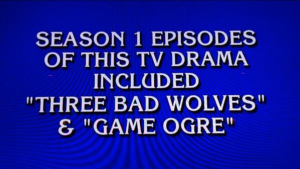 Guess what made it on to <a href="/Jeopardy/">Jeopardy!</a> last night?  @NBCGrimm @mistergiuntoli <a href="/BitsieTulloch/">Elizabeth Tulloch</a> <a href="/sasharoiz/">sasha roiz</a> <a href="/MrReggieLee/">Reggie Lee</a>