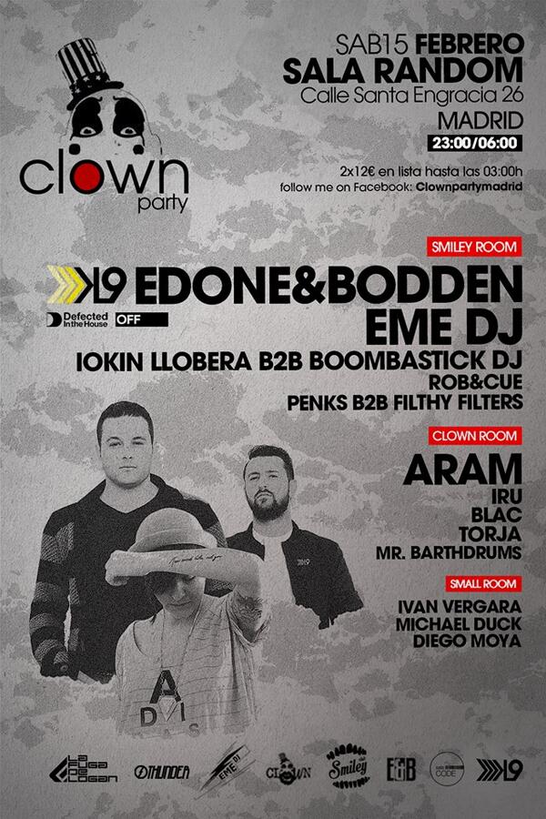 Hoy ClownParty <a href="/SalaRandom/">SalaRandomMadrid</a>: 12€x2copas hasta las 3am: más de 15artistas, 3 salas, musicón <a href="/PlanesEnMadrid/">Planes en Madrid</a> <a href="/_MADtime/">MADtime</a>