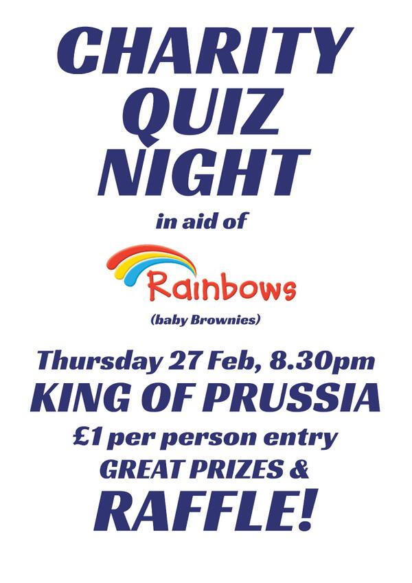 Charity Quiz &amp; Raffle - Thursday 27 Feb in <a href="/KOPrussia/">King of Prussia</a> hosted by #lovefowey. Great prizes! #pubquiz #fowey Please RT