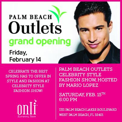 onli_beverages's tweet photo. Join @onlibeverages today at @palmbeachoutlet for a #CelebrityStyle #Fashion Show, hosted by @MarioLopez! #PBOutlets http://t.co/ICH9ZGPOHE