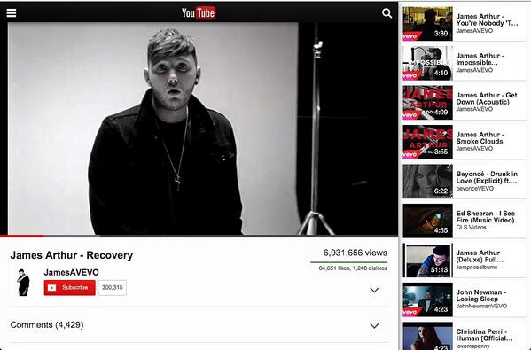 JamesADaily's tweet photo. @JamesArthur23 #Recovery vid nearly at 7million views http://t.co/IetFEtqxHJ