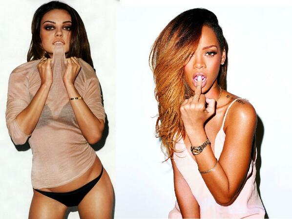 WOWHotties's tweet photo. #RT for Mila Kunis (LEFT) or #Favourite for Rihanna (RIGHT) http://t.co/vIC6TosSIC