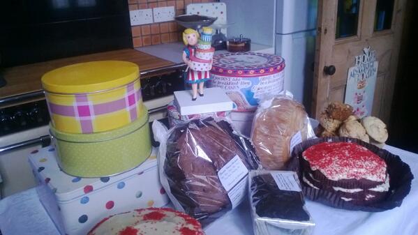 Baked this morn', scones, Victoria Sandwiches, fruit loaf, Red Velvet Cakes, Homemade In Slaithwaite, orders welcome.