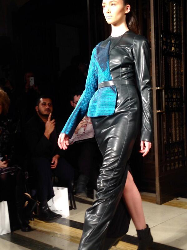 glassmagazine's tweet image. Spectacular sculptured asymmetrical leathers at @BcChandran #LFW
