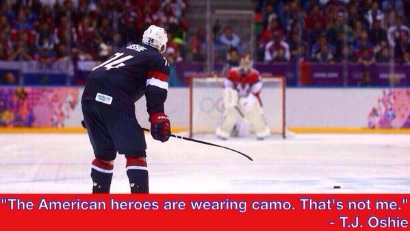 EvrydayHockey's tweet photo. "The American heroes are wearing camo. That's not me." - T.J Oshie
#ClassAct http://t.co/HGCNJa3SkT