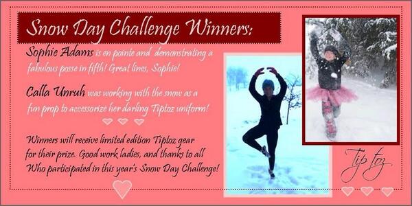 TiptozCG's tweet photo. Congratulations to Sophie and Calla our snow day challenge winners!! #snowdaychallenge #TiptozCg @sophieadams97 http://t.co/M36ZawDFy4