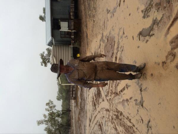 Barnaby_Joyce's tweet photo. Here's Barnaby after pulling out bogged utes in welcome rain at Bourke today. http://t.co/3oG5KY0TRz