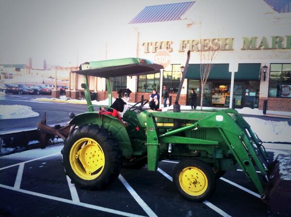 Walked out of grocery store to this...check out the redneck security on the tractor one time #onlyinva