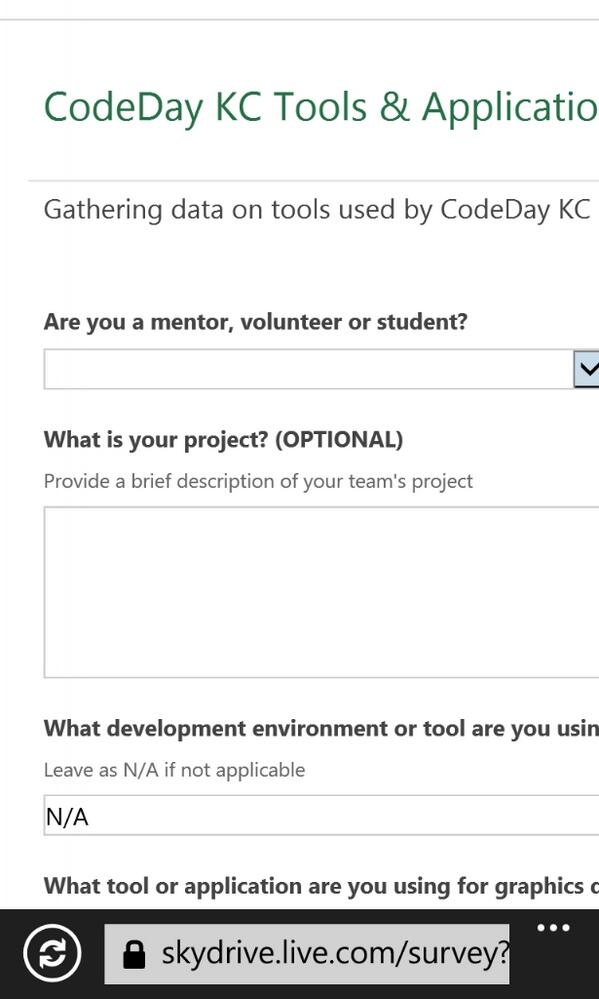 subbob's tweet image. Request #CodeDayKC participants help tell us what tools you used. #CodeDay tinyurl.com/CodeDayKC2014S…