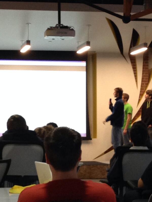 karikeefe's tweet image. @CodeDay presentations underway. PE App at the podium...#CodeDayKC
